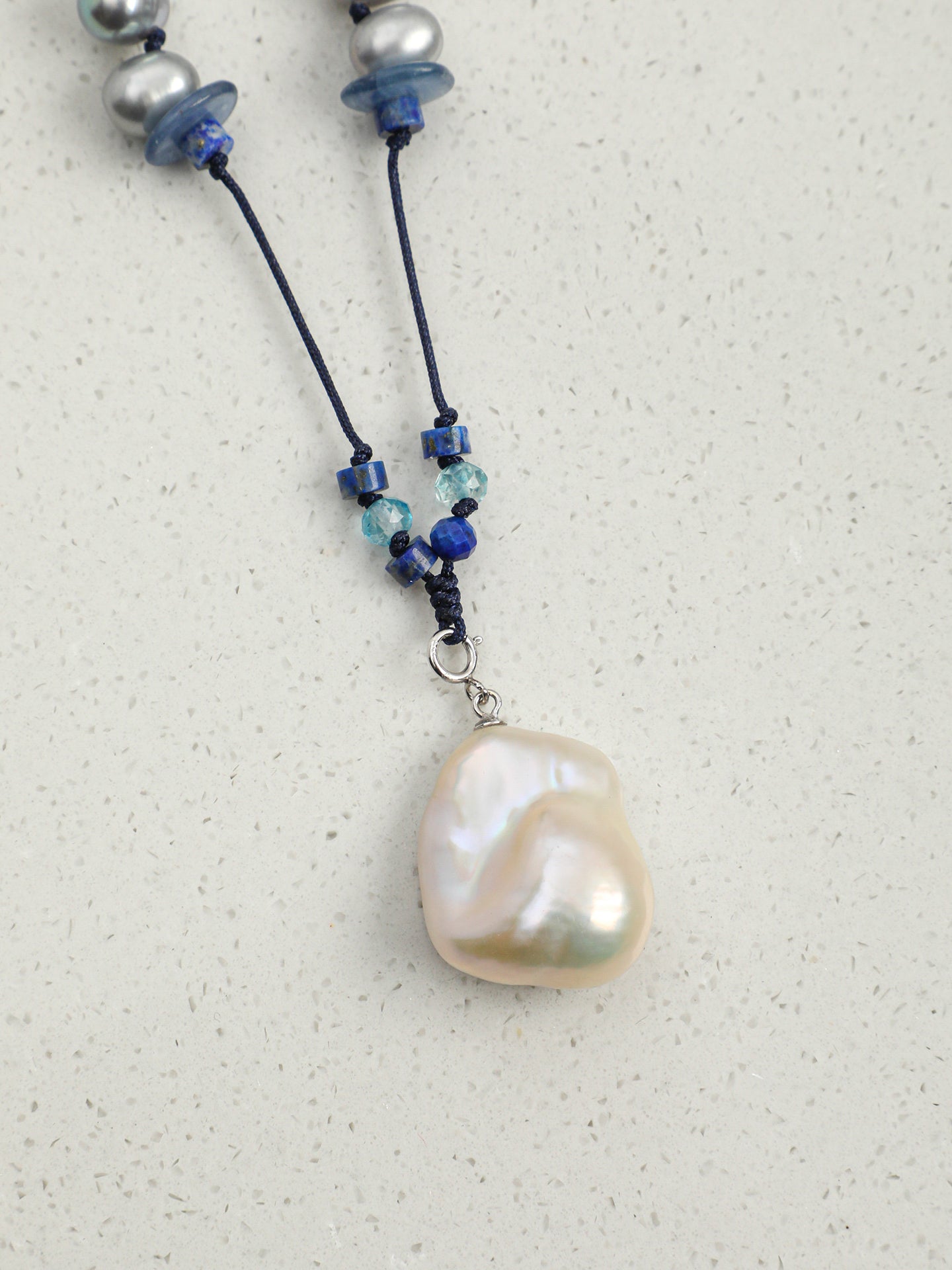 Statement Baroque Pearl and Lapis Lazuli Long Necklace