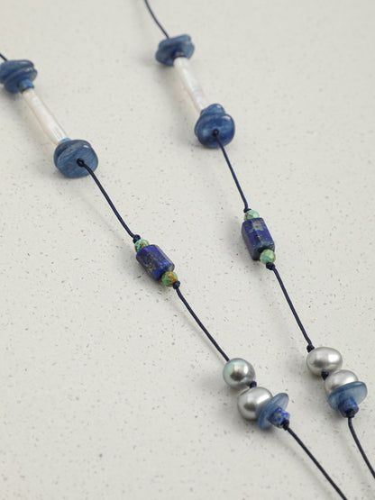 Statement Baroque Pearl and Lapis Lazuli Long Necklace