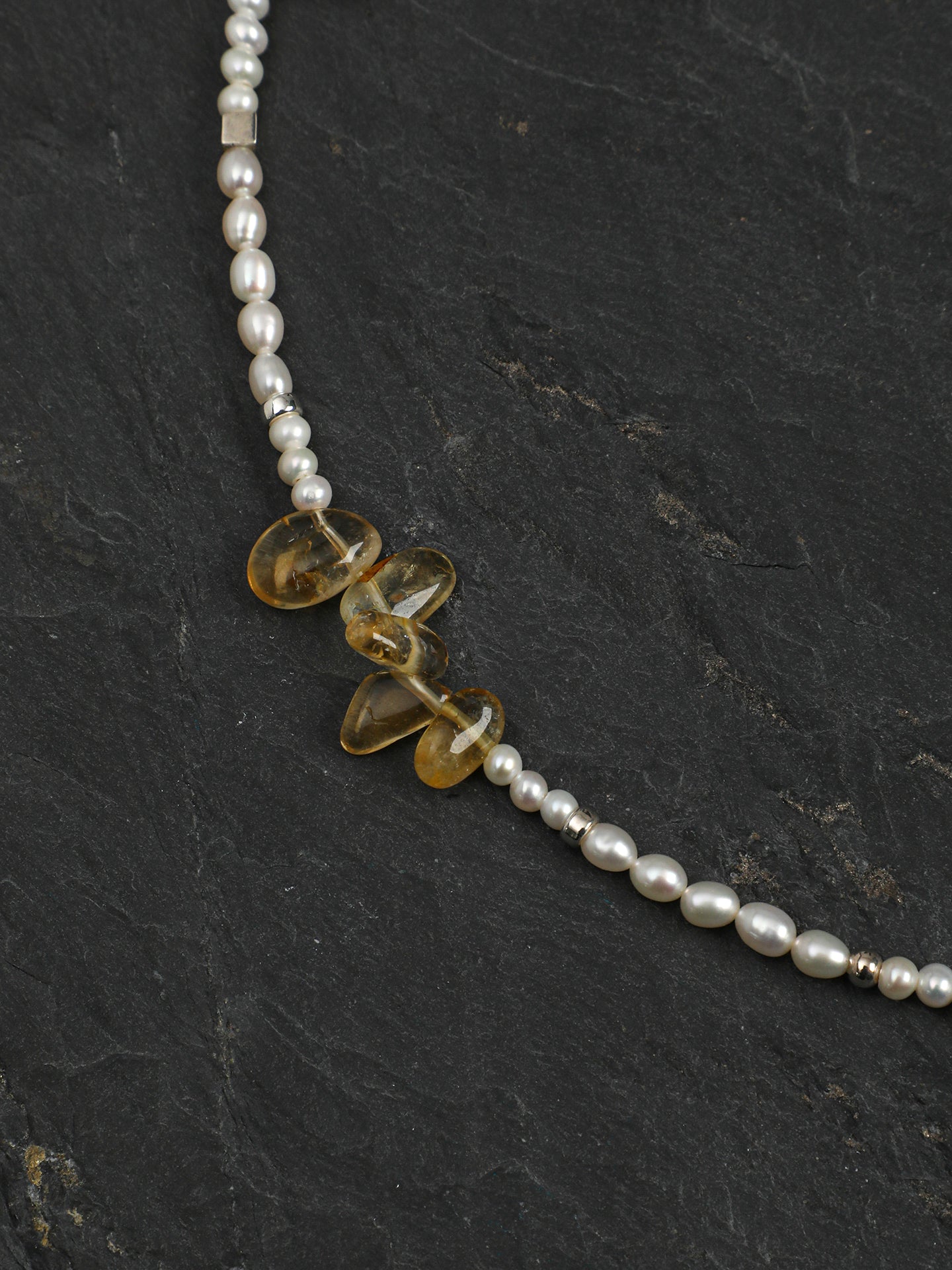 Natural Citrine Long Points and Freshwater Pearl Necklace