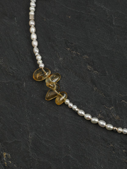 Natural Citrine Long Points and Freshwater Pearl Necklace