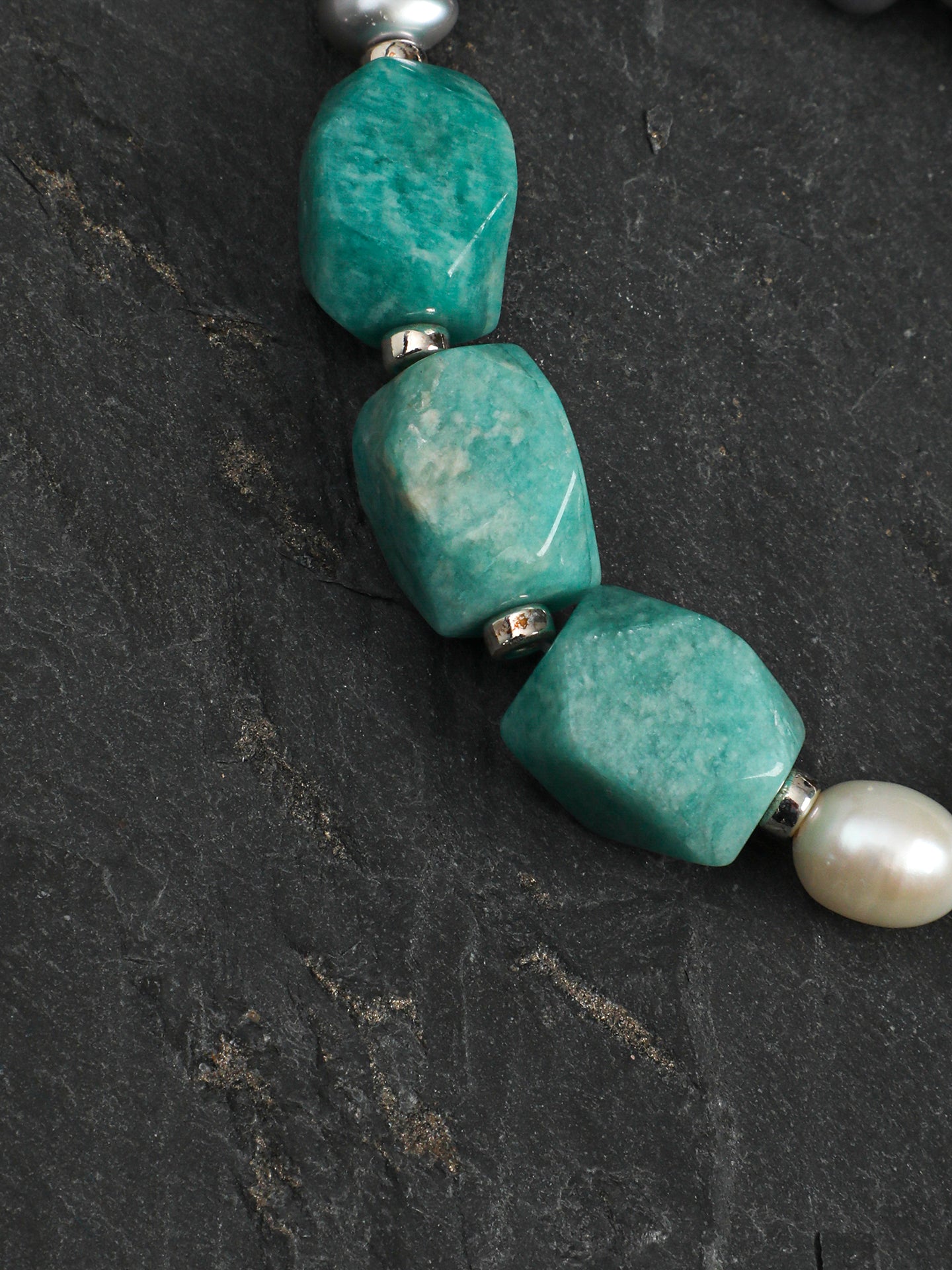 Natural Amazonite and Bi-Color Pearl Bracelet
