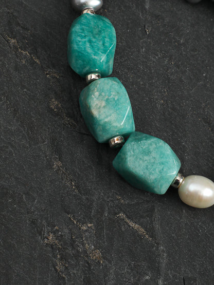 Natural Amazonite and Bi-Color Pearl Bracelet