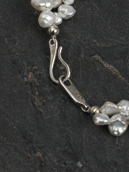 Natural Clear Quartz and Petal Baroque Pearl Bracelet