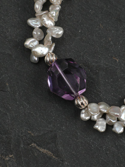 Natural Amethyst and Petal Baroque Pearl Bracelet