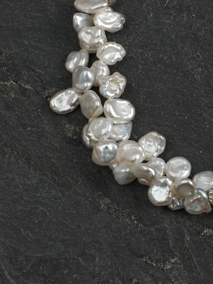 Natural Clear Quartz and Petal Baroque Pearl Bracelet