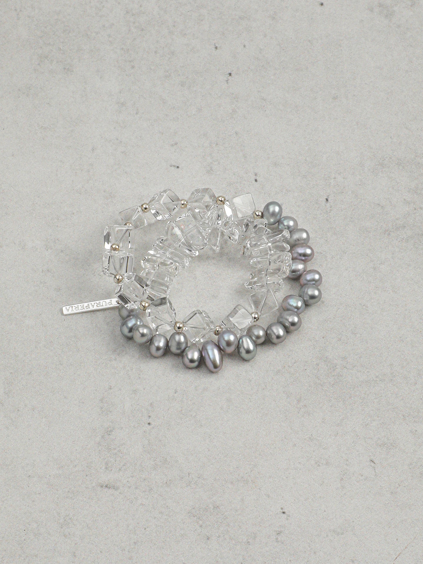 Natural Clear Quartz and Grey Baroque Pearl Bracelet