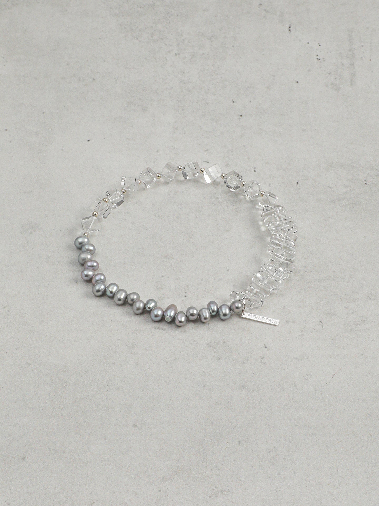 Natural Clear Quartz and Grey Baroque Pearl Bracelet