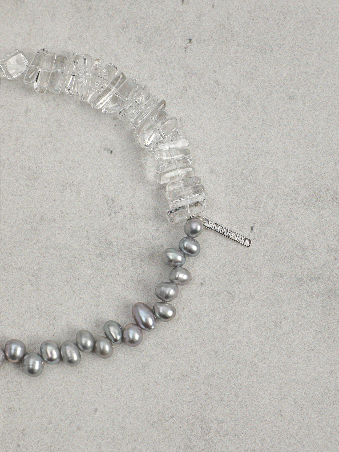 Natural Clear Quartz and Grey Baroque Pearl Bracelet