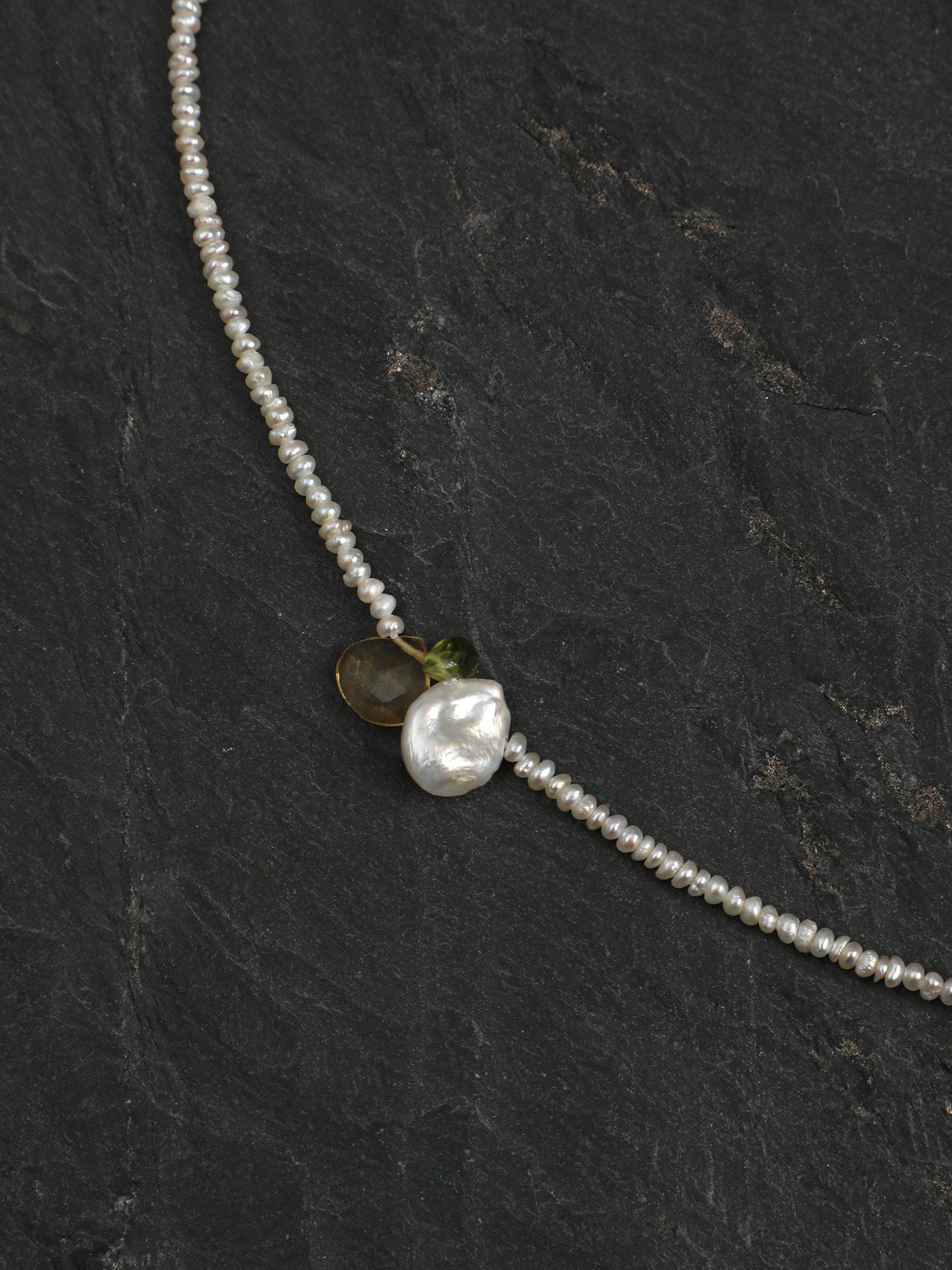 Natural Peridot and Citrine Drop Pearl Necklace