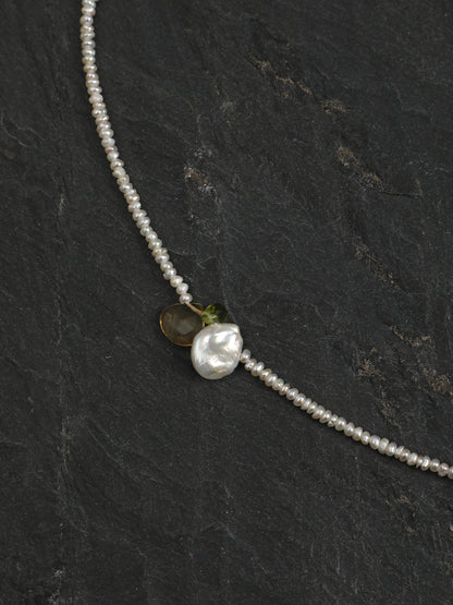 Natural Peridot and Citrine Drop Pearl Necklace