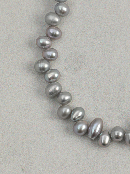 Natural Clear Quartz and Grey Baroque Pearl Bracelet