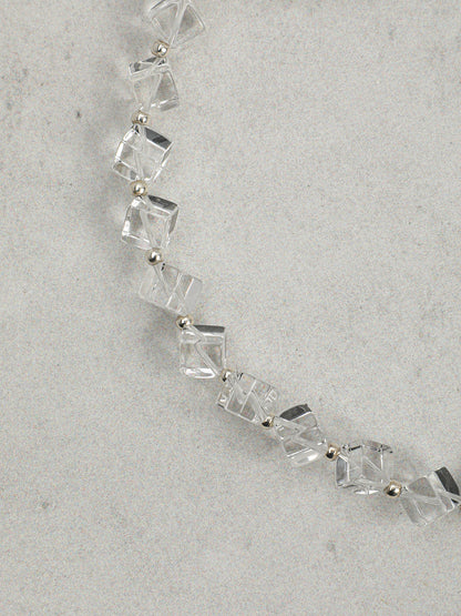 Natural Clear Quartz and Grey Baroque Pearl Bracelet
