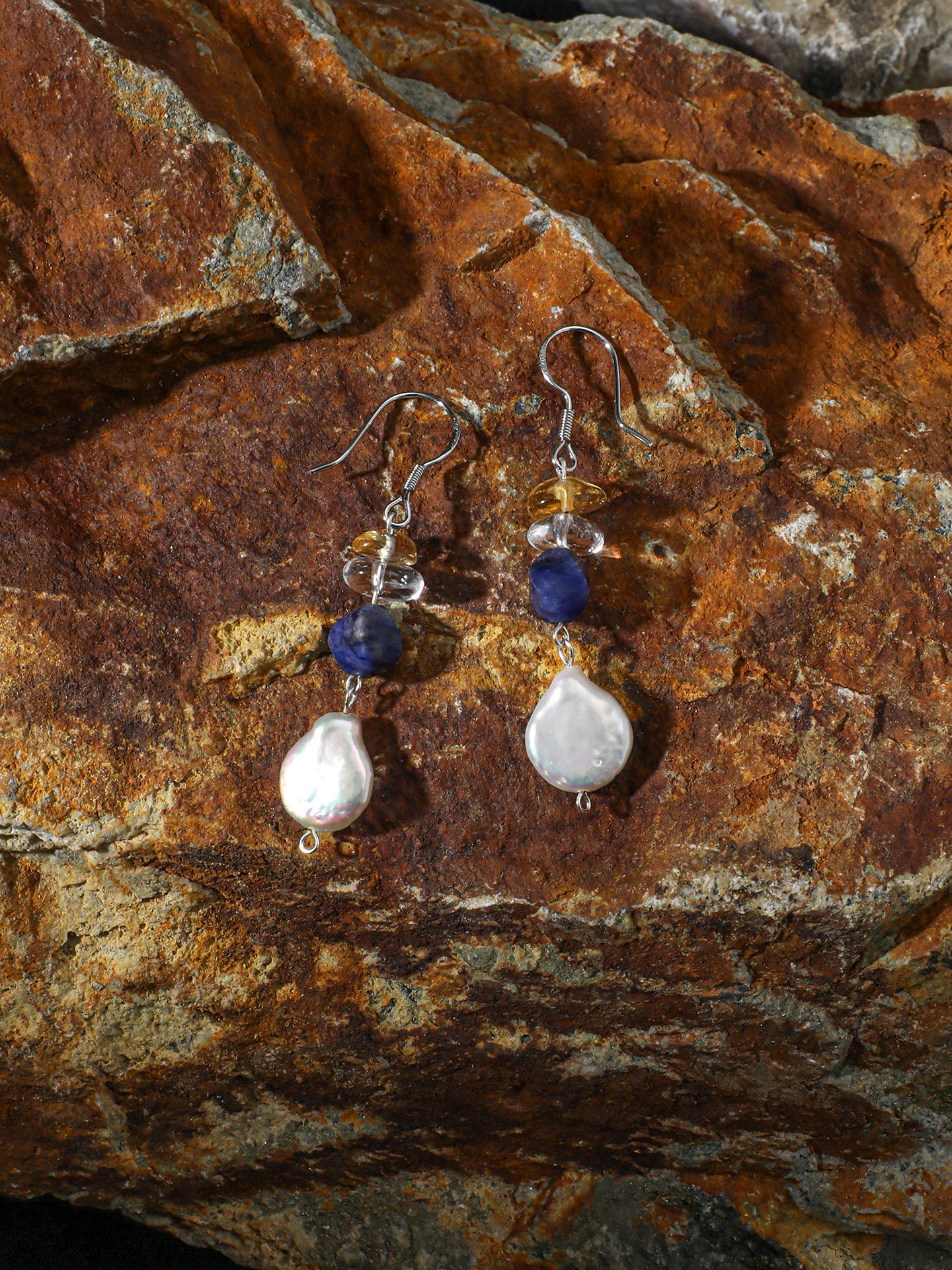 The Aqua Shadow Baroque Pearl & Sodalite Earrings