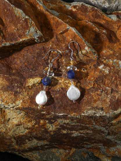 The Aqua Shadow Baroque Pearl & Sodalite Earrings