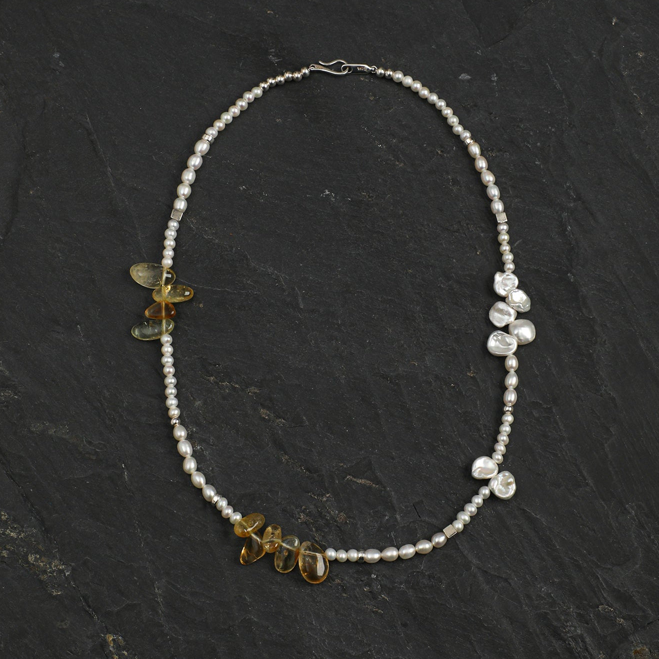 Natural Citrine Long Points and Freshwater Pearl Necklace