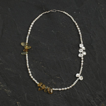 Natural Citrine Long Points and Freshwater Pearl Necklace