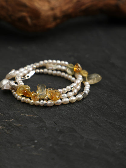 Natural Citrine Long Points and Freshwater Pearl Necklace