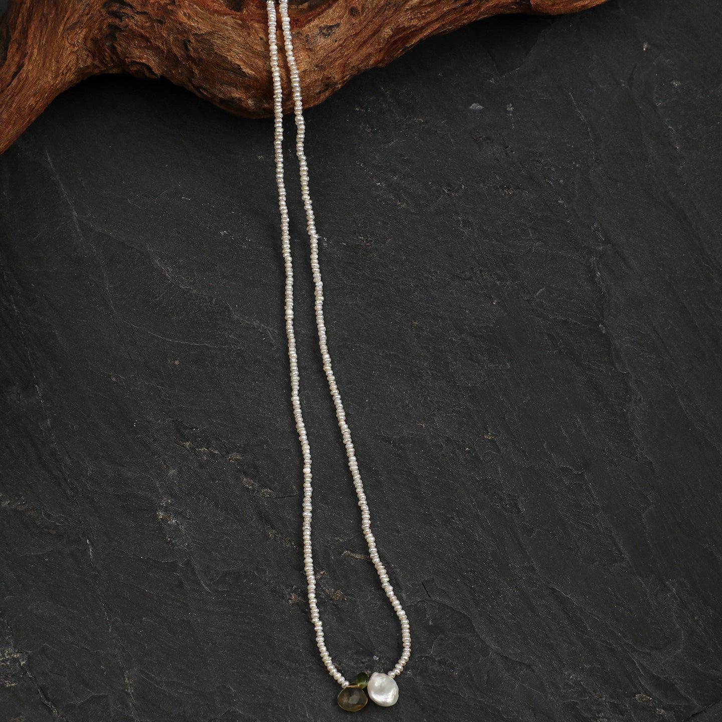 Natural Peridot and Citrine Drop Pearl Necklace