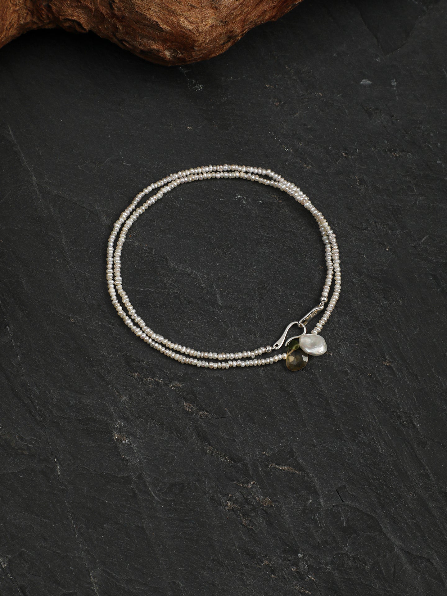Natural Peridot and Citrine Drop Pearl Necklace