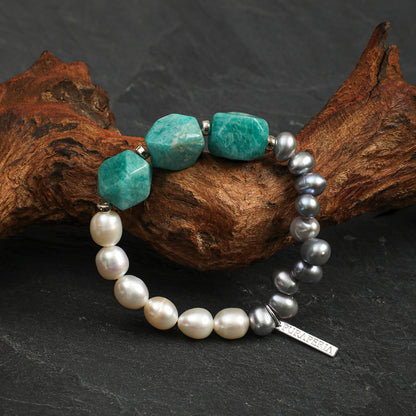 Natural Amazonite and Bi-Color Pearl Bracelet