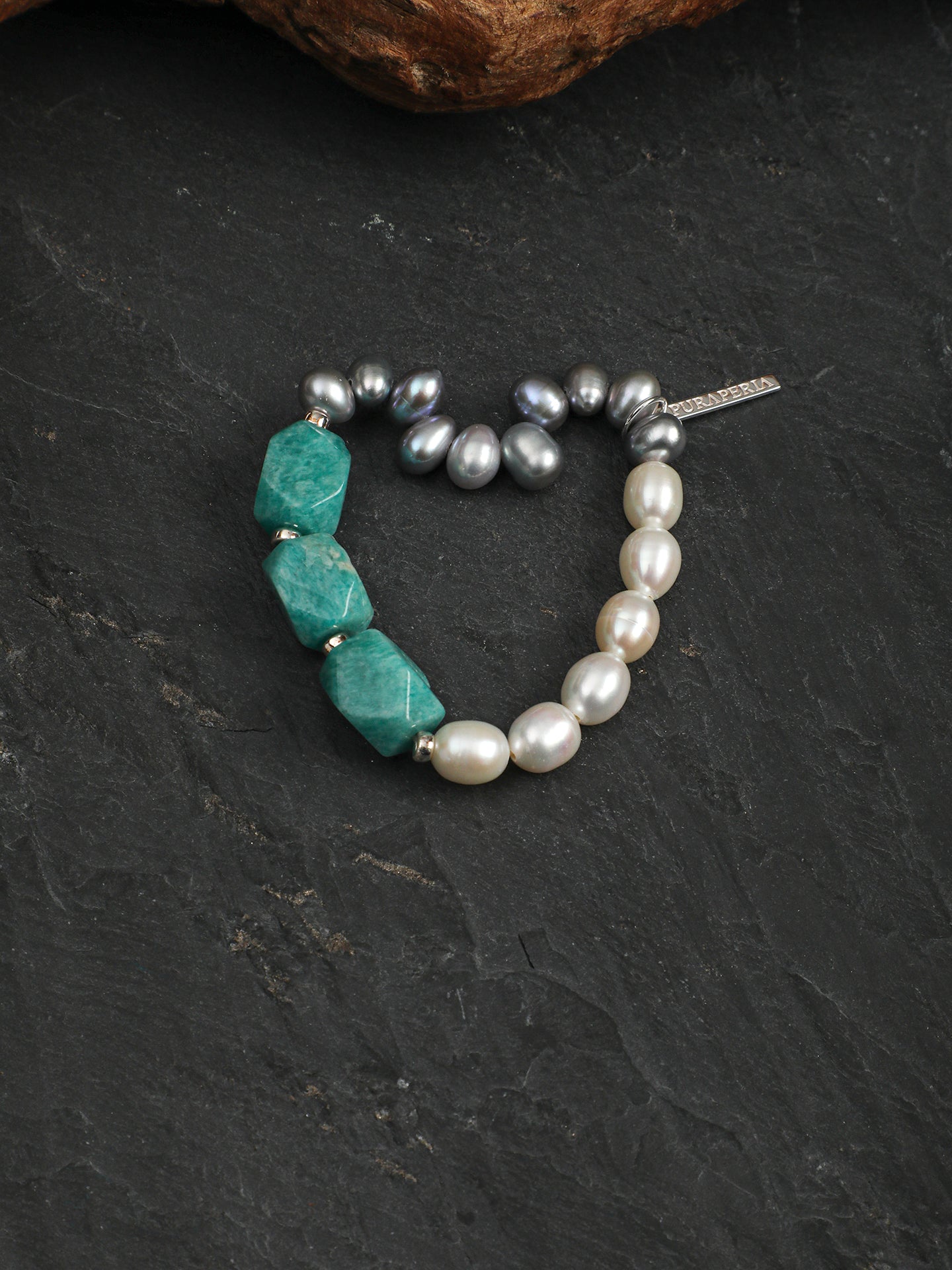 Natural Amazonite and Bi-Color Pearl Bracelet