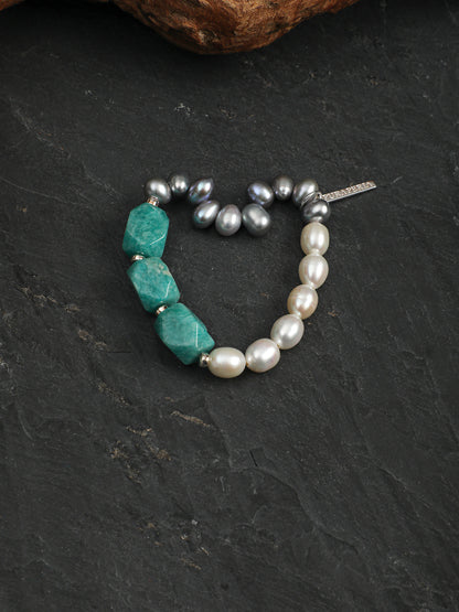 Natural Amazonite and Bi-Color Pearl Bracelet
