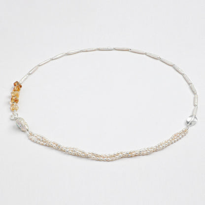 Natural Brazilian Citrine and Sculptural Baroque Pearl Necklace