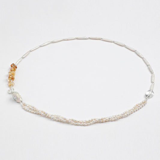 Natural Brazilian Citrine and Sculptural Baroque Pearl Necklace