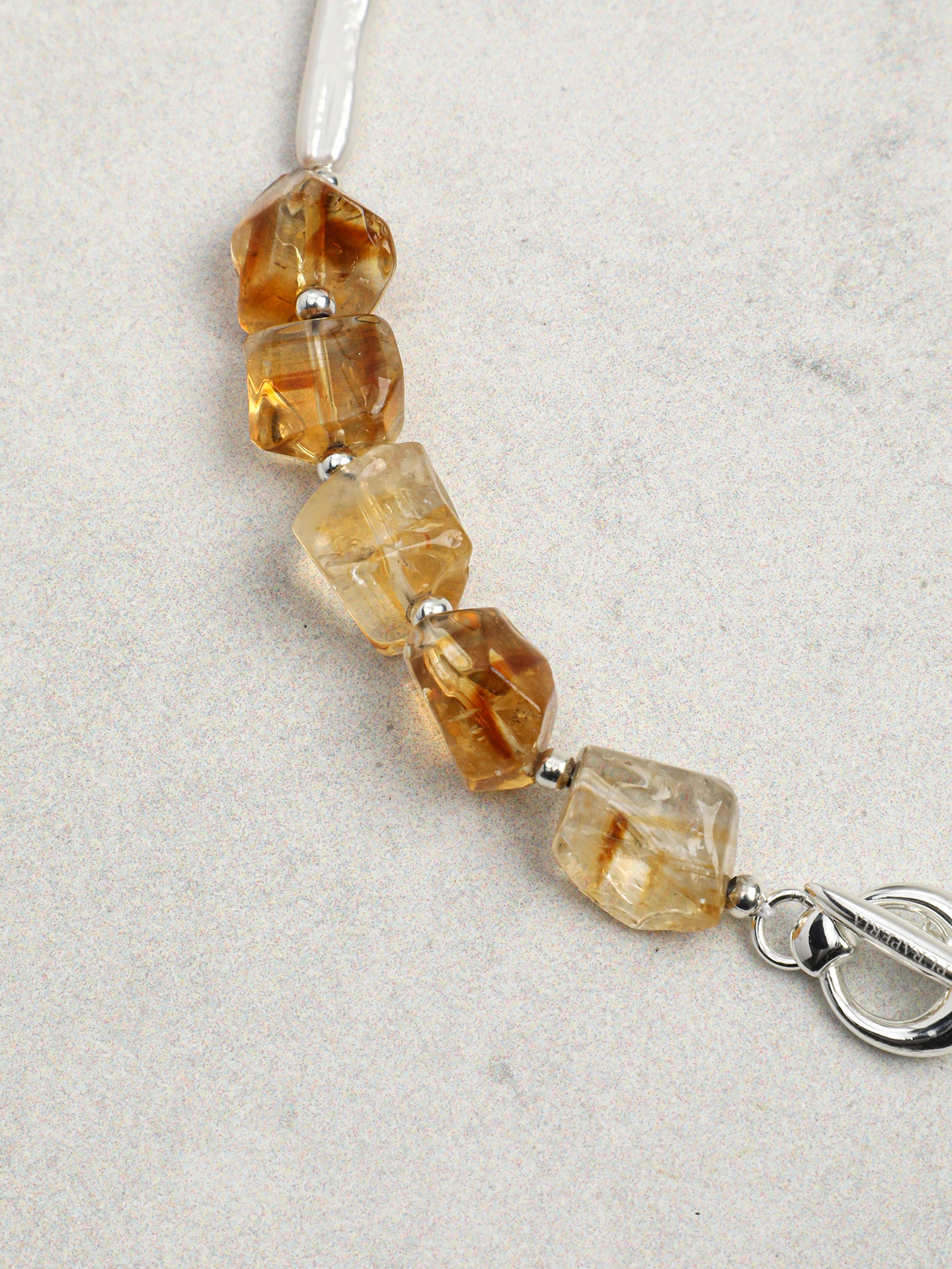 Natural Brazilian Citrine and Sculptural Baroque Pearl Necklace