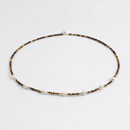 Natural Jasper and Lustrous Freshwater Pearl Long Necklace