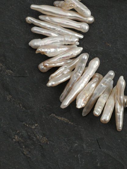 Natural Clear Quartz and Keshi Bar Pearl Bracelet
