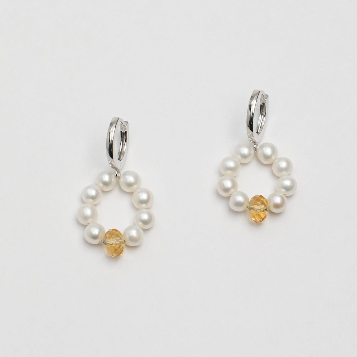 Natural Seed Pearl Hoop Earrings with Citrine