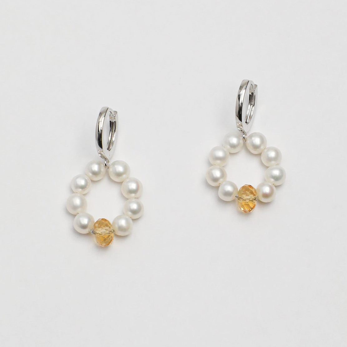 Natural Seed Pearl Hoop Earrings with Citrine,handcrafted crystal pearl jewelry,925 sterling silver,minimalist luxury gift for women
