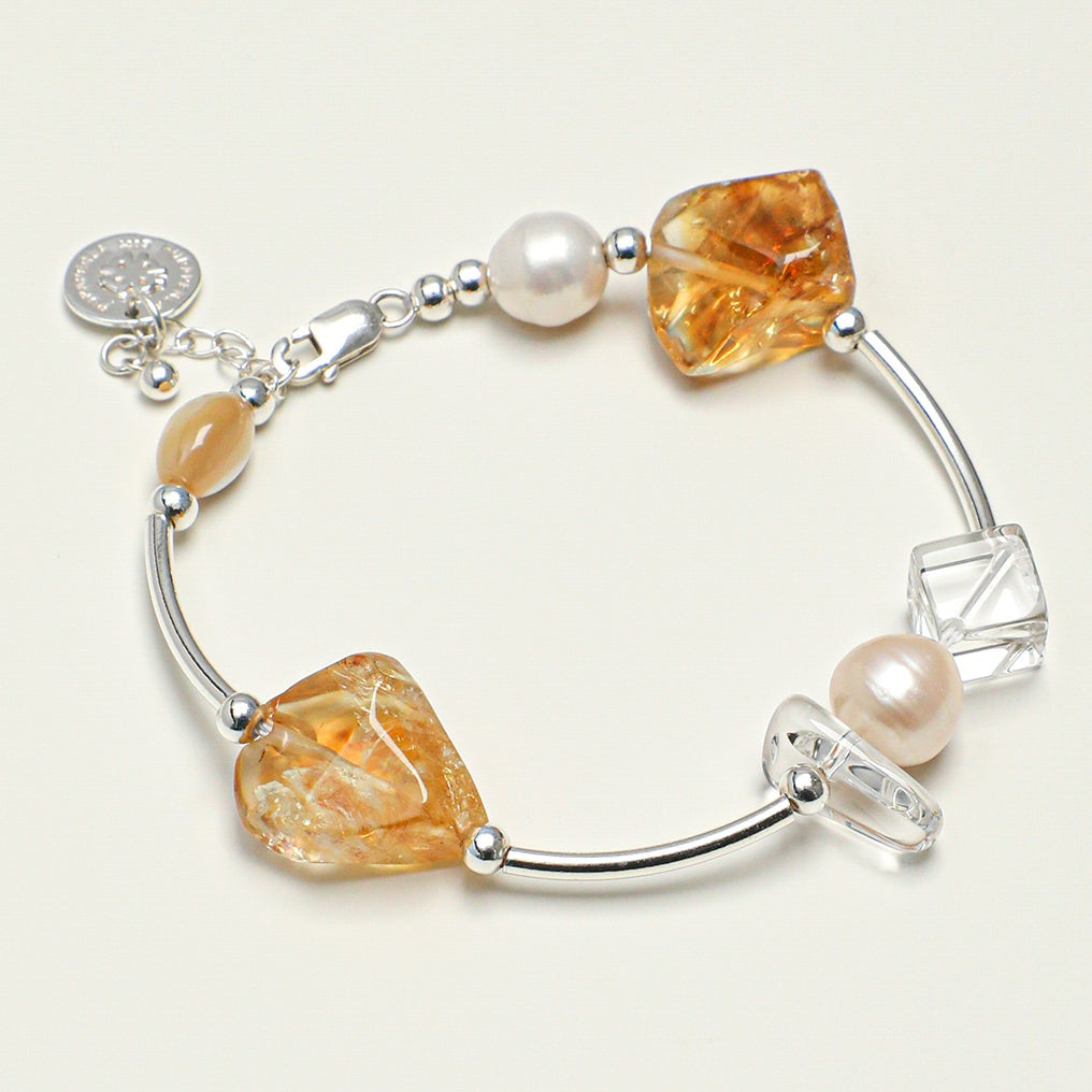 Natural Citrine and Clear Quartz Bar Bracelet