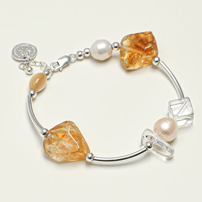 Natural Citrine and Clear Quartz Bar Bracelet