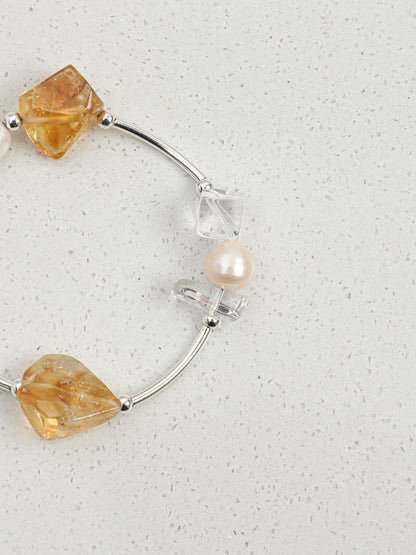 Natural Citrine and Clear Quartz Bar Bracelet