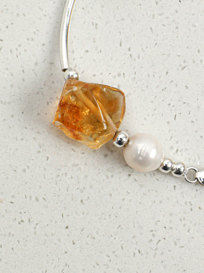 Natural Citrine and Clear Quartz Bar Bracelet