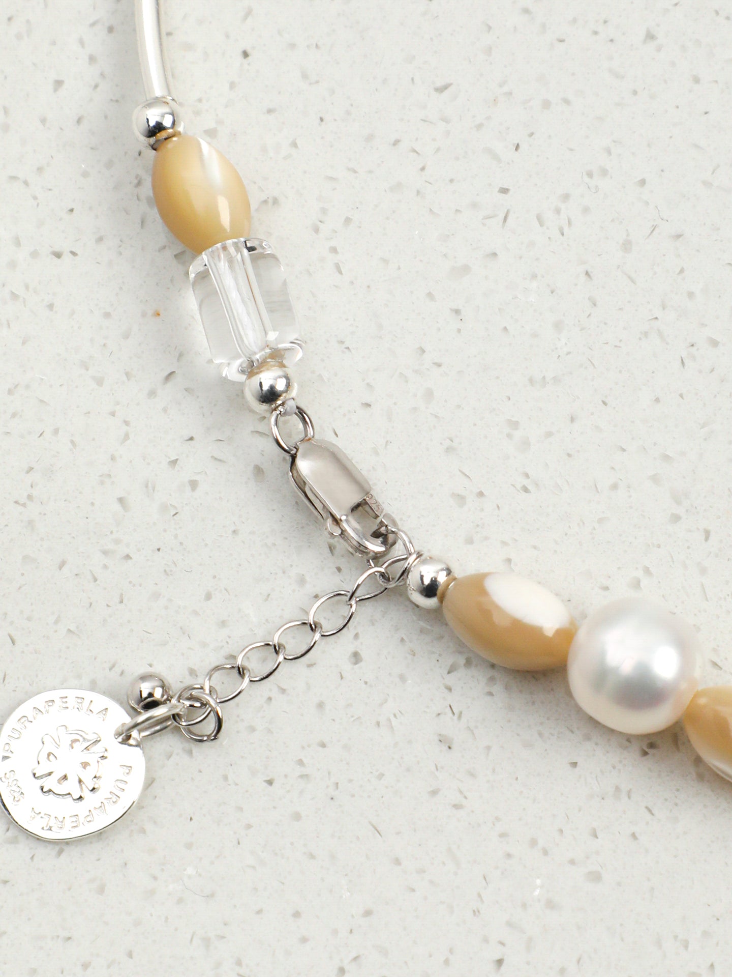 Natural Citrine and Clear Quartz Silver Tube Necklace