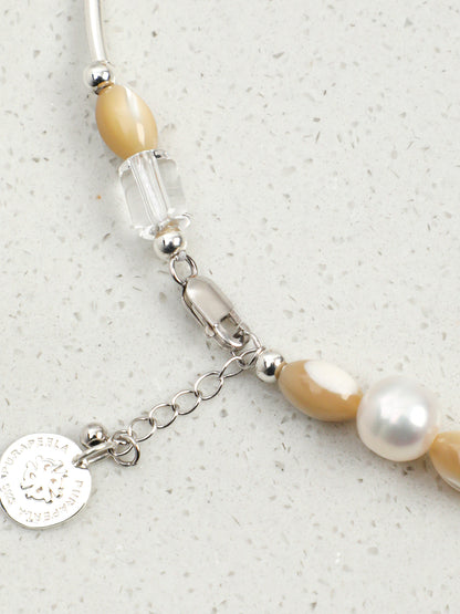 Natural Citrine and Clear Quartz Silver Tube Necklace