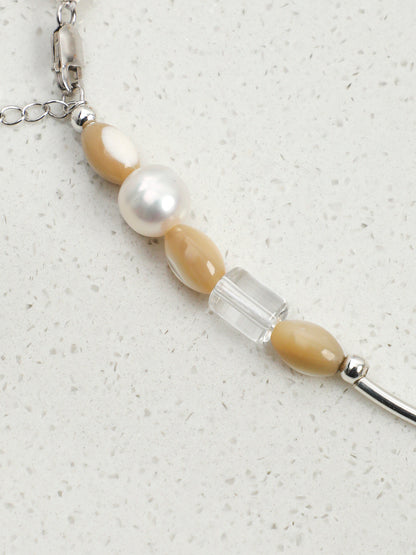 Natural Citrine and Clear Quartz Silver Tube Necklace