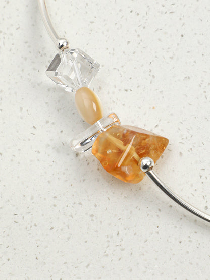Natural Citrine and Clear Quartz Silver Tube Necklace