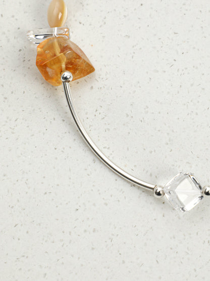 Natural Citrine and Clear Quartz Silver Tube Necklace