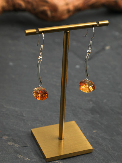 Natural Faceted Citrine and Curved Bar Drop Earrings