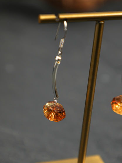 Natural Faceted Citrine and Curved Bar Drop Earrings