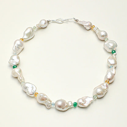 Statement Baroque Pearl and Multi-Gemstone Choker Necklace
