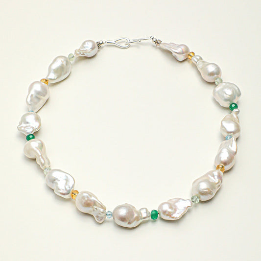 Statement Baroque Pearl and Multi-Gemstone Choker Necklace