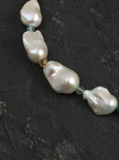 Statement Baroque Pearl and Multi-Gemstone Choker Necklace