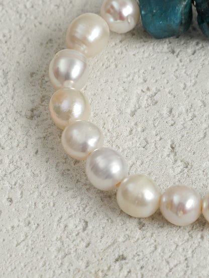 Natural Blue Apatite and Freshwater Pearl Bracelet