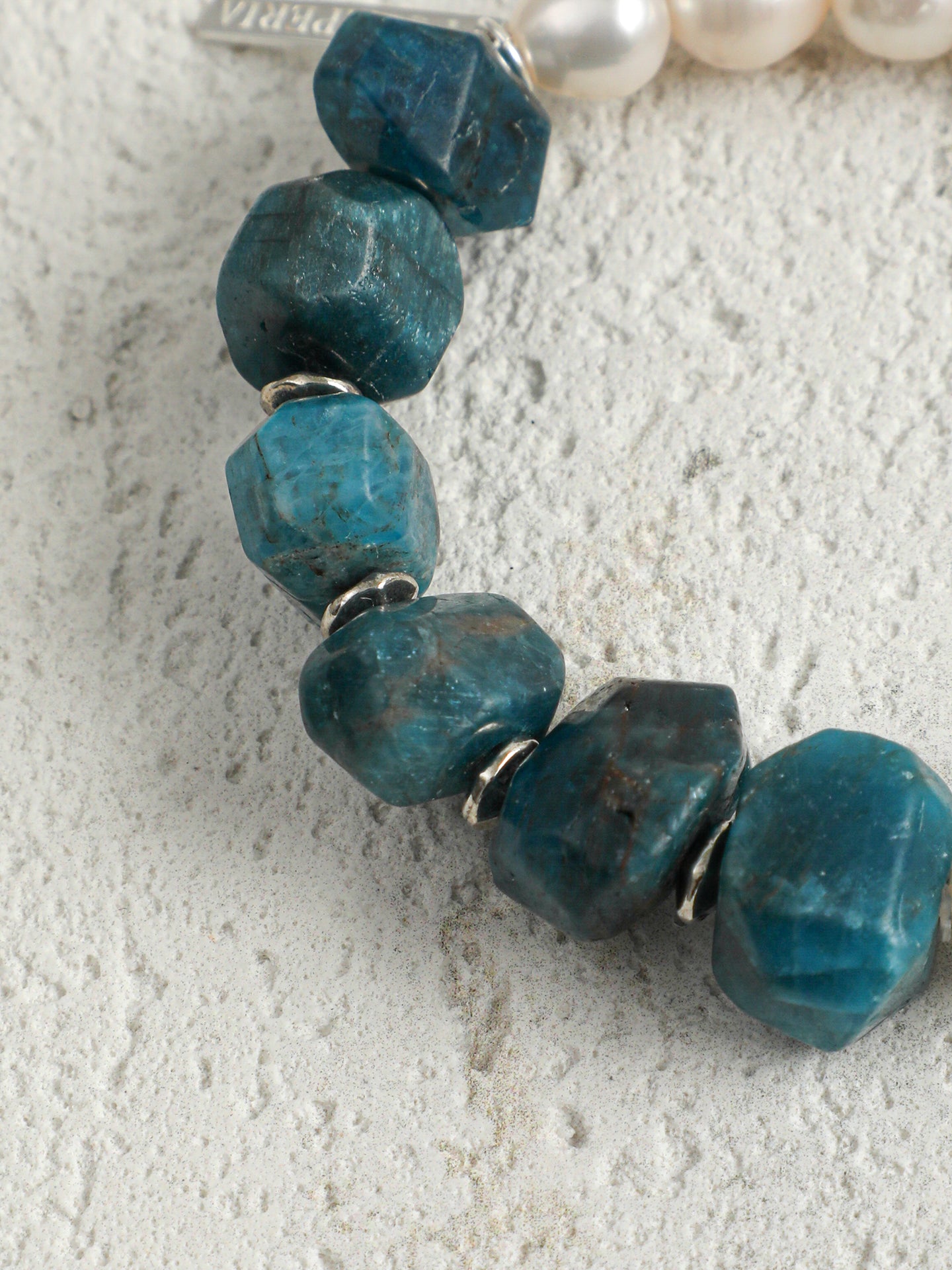 Natural Blue Apatite and Freshwater Pearl Bracelet