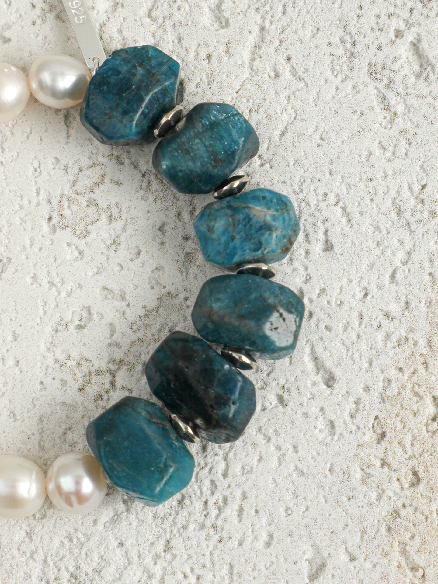 Natural Blue Apatite and Freshwater Pearl Bracelet